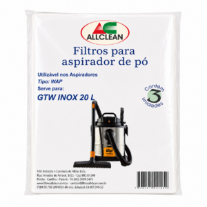 Kit Saco Descartável c/3 para Aspirador de Pó - Modelo WAP GTW Inox 20L