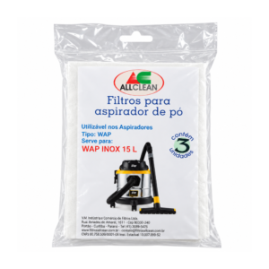 Kit Saco Descartável c/3 para Aspirador de Pó - Modelo WAP Inox 15L
